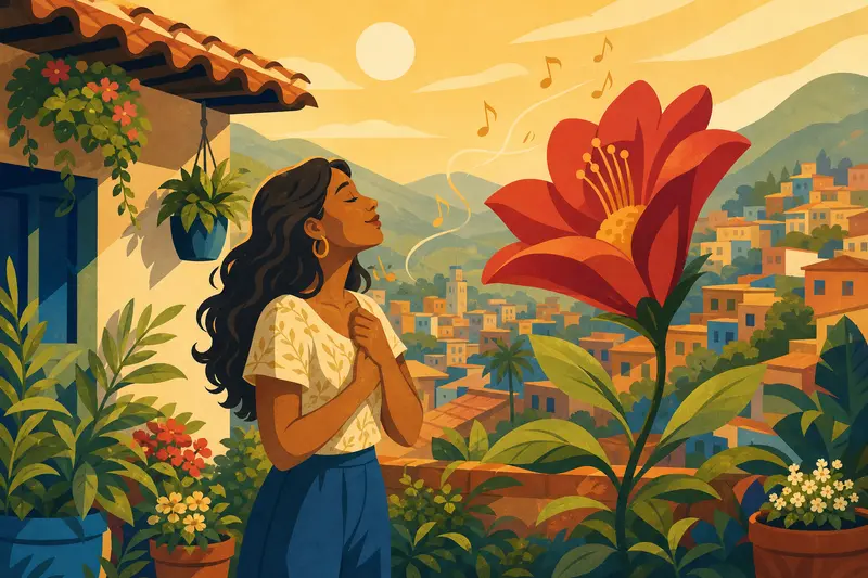 Cover illustration for The Singing Garden, A1 Spanish story