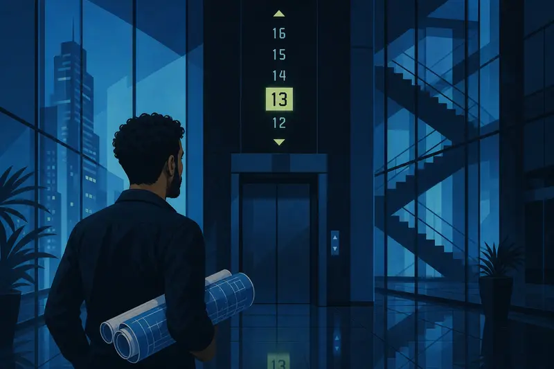 Cover illustration for The Thirteenth Floor, B2 Spanish story