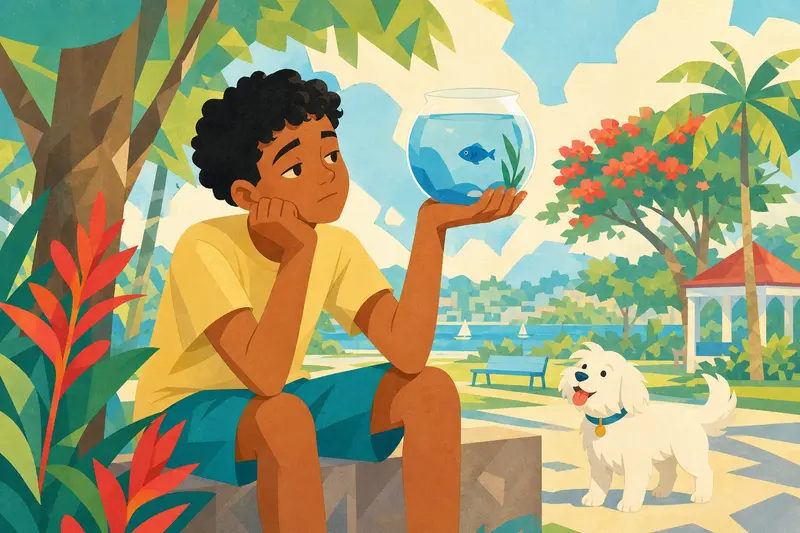 Cover illustration for The Quiet Fish, A0 Spanish story