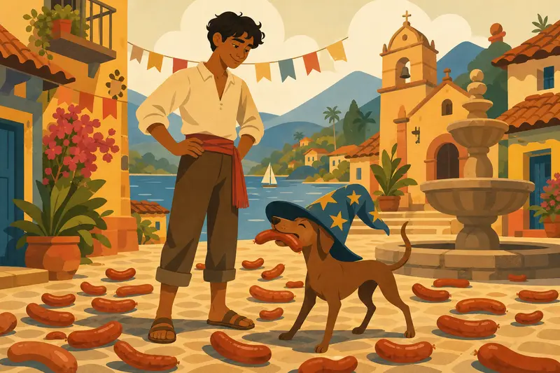 Cover illustration for The Sausage King of the Plaza, A2 Spanish story