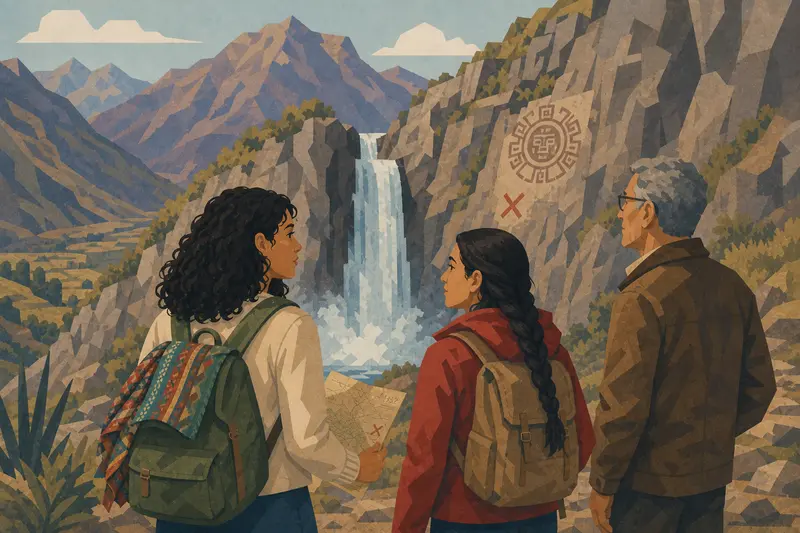 Cover illustration for The Song Behind the Waterfall, A2 Spanish story