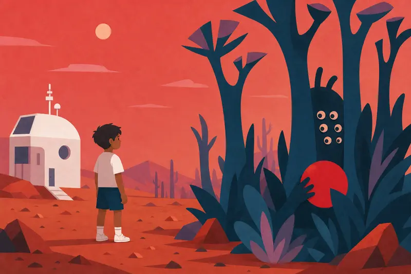 Cover illustration for The Red Ball on Mars, A0 Spanish story