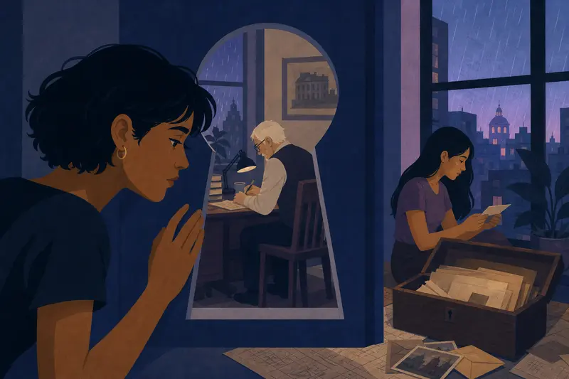 Cover illustration for The Woman Behind the Door, B1 Spanish story