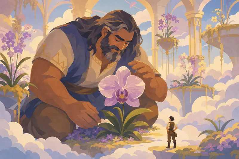 Cover illustration for The Orchid Above the Clouds, B2 Spanish story