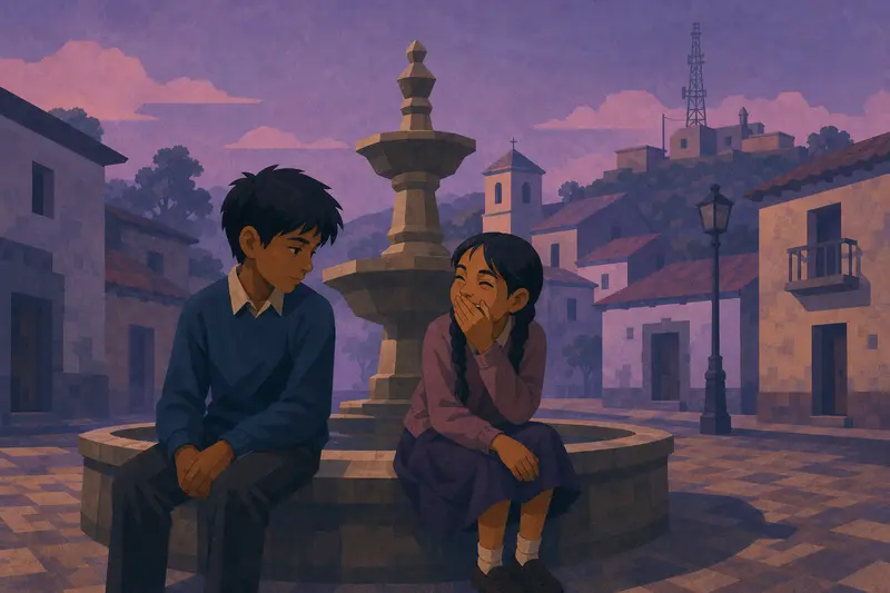 Cover illustration for A Laugh in the Plaza, A1 Spanish story