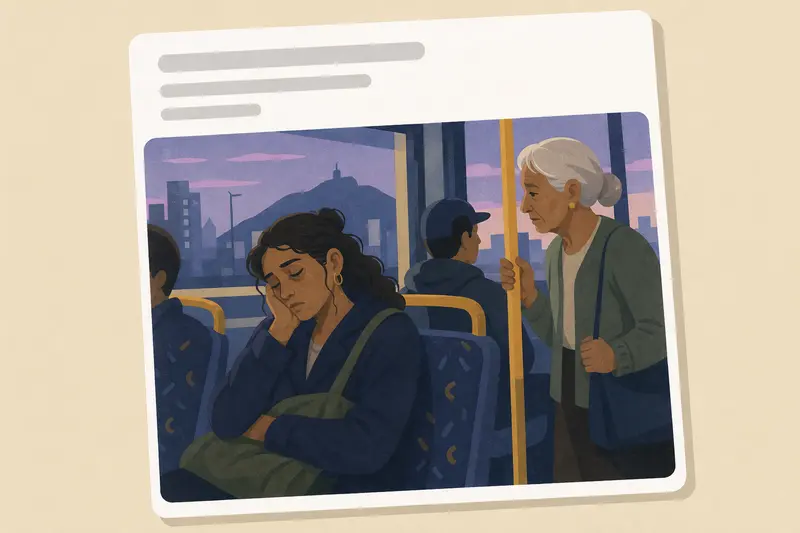 Cover illustration for AITJ for pretending to sleep on the bus so I didn't have to give up my seat to an older woman?, A0 Spanish story