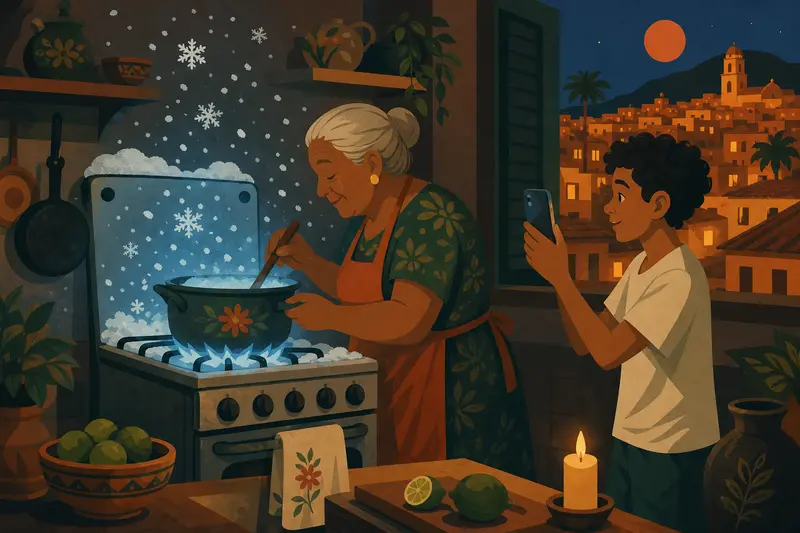 Cover illustration for Snow in the Kitchen, A0 Spanish story
