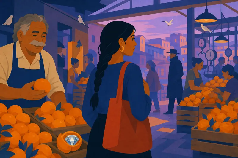 Cover illustration for A Lie Among the Oranges, A1 Spanish story