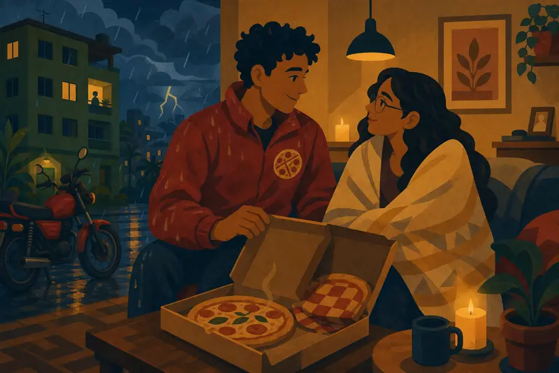Cover illustration for A Pizza for a Sunny Day, A1 Spanish story