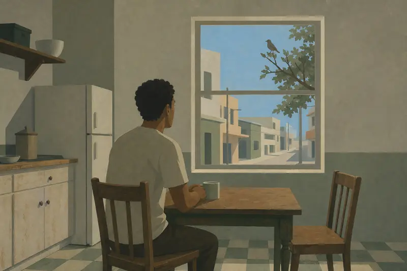 Cover illustration for The Quiet House, A0 Spanish story