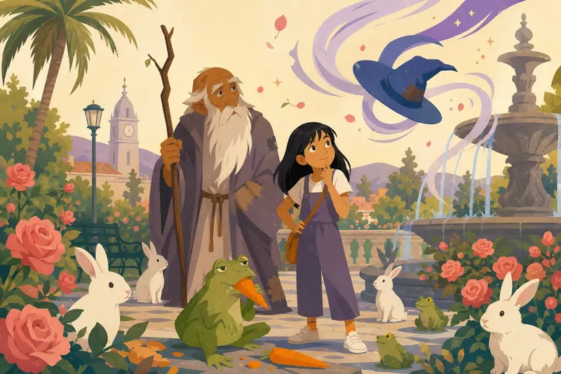Cover illustration for A Hat in the Wind, A1 Spanish story